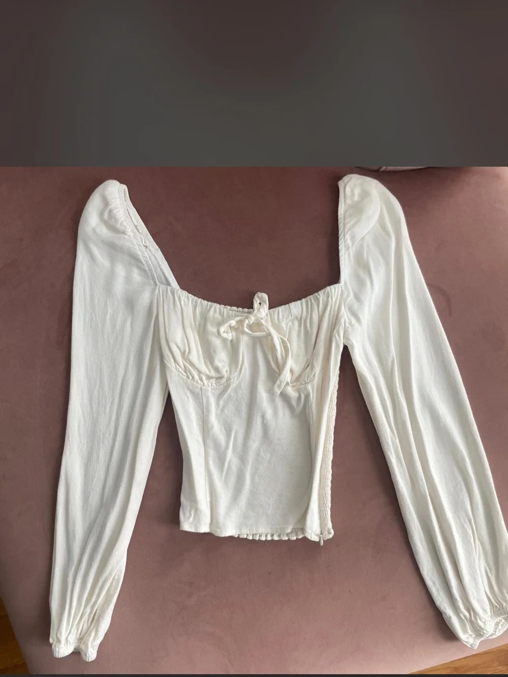 Reformation Cream Square-Neck Tie Front Long Sleeve Top